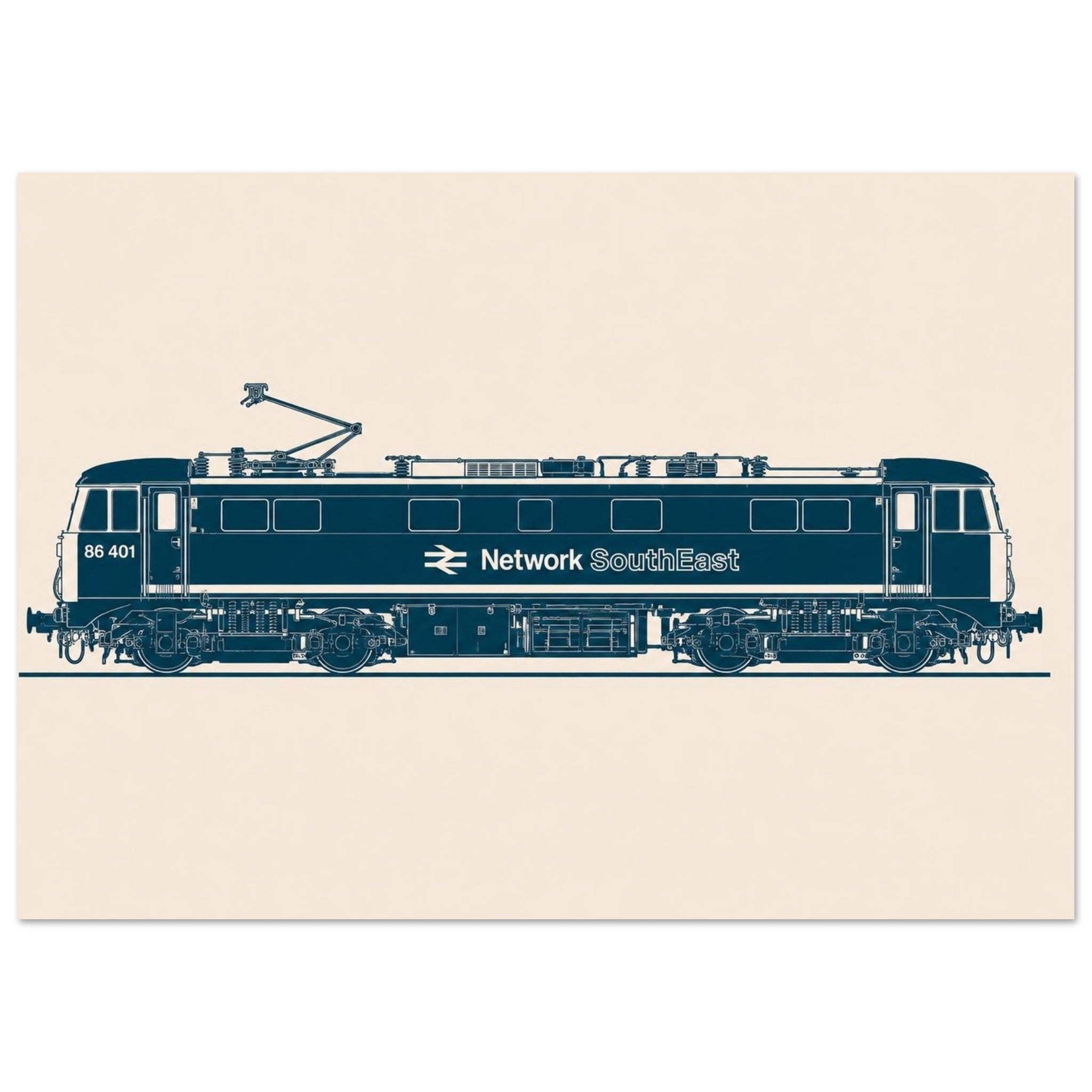 Minimalist fine-art print of the British Rail Class 86 electric locomotive by Echoes of Motion