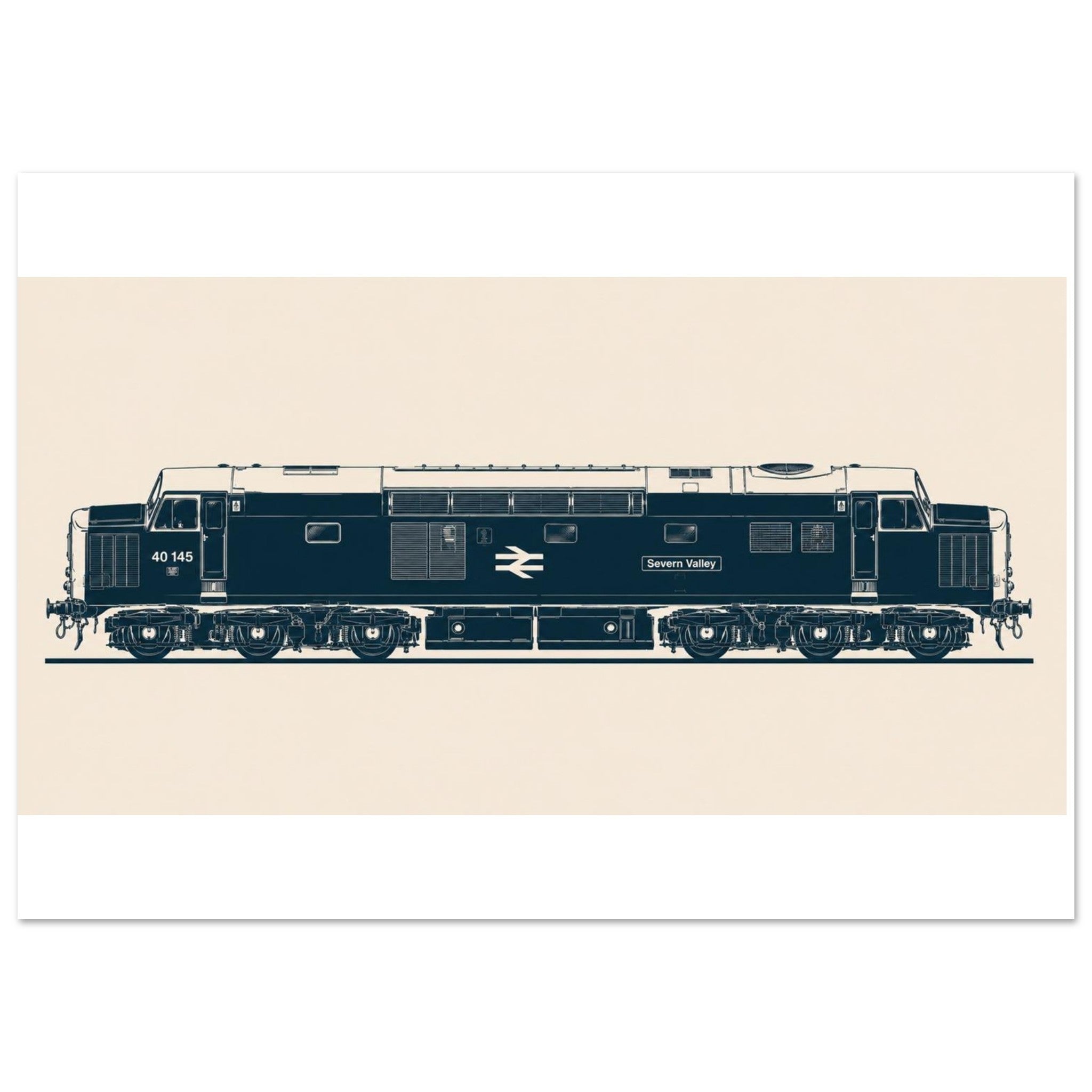 Minimalist fine-art print of the British Rail Class 40 diesel locomotive by Echoes of Motion
