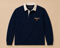 Navy Supermarine Spitfire rugby shirt with cream collar and embroidered Union Jack chest motif