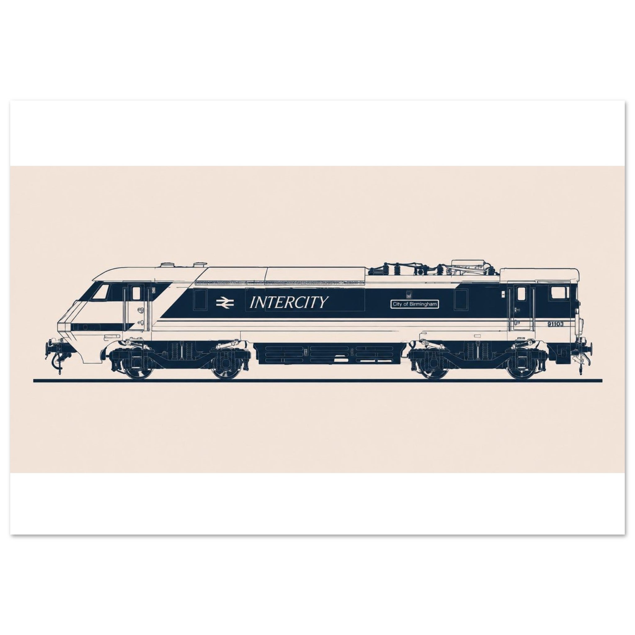 Minimalist fine-art print of the British Rail Class 91 electric locomotive by Echoes of Motion
