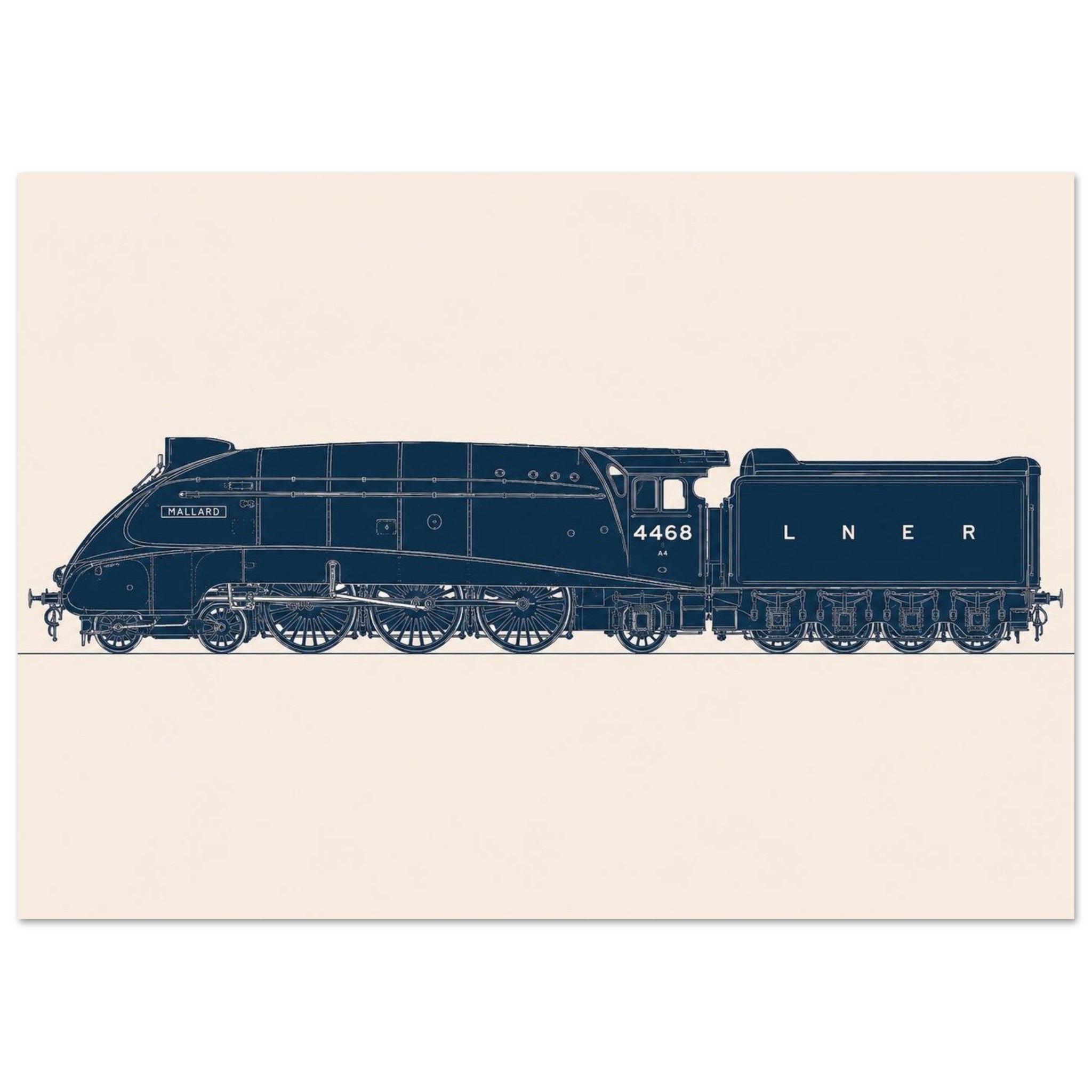 Minimalist fine-art print of the LNER Mallard steam locomotive by Echoes of Motion