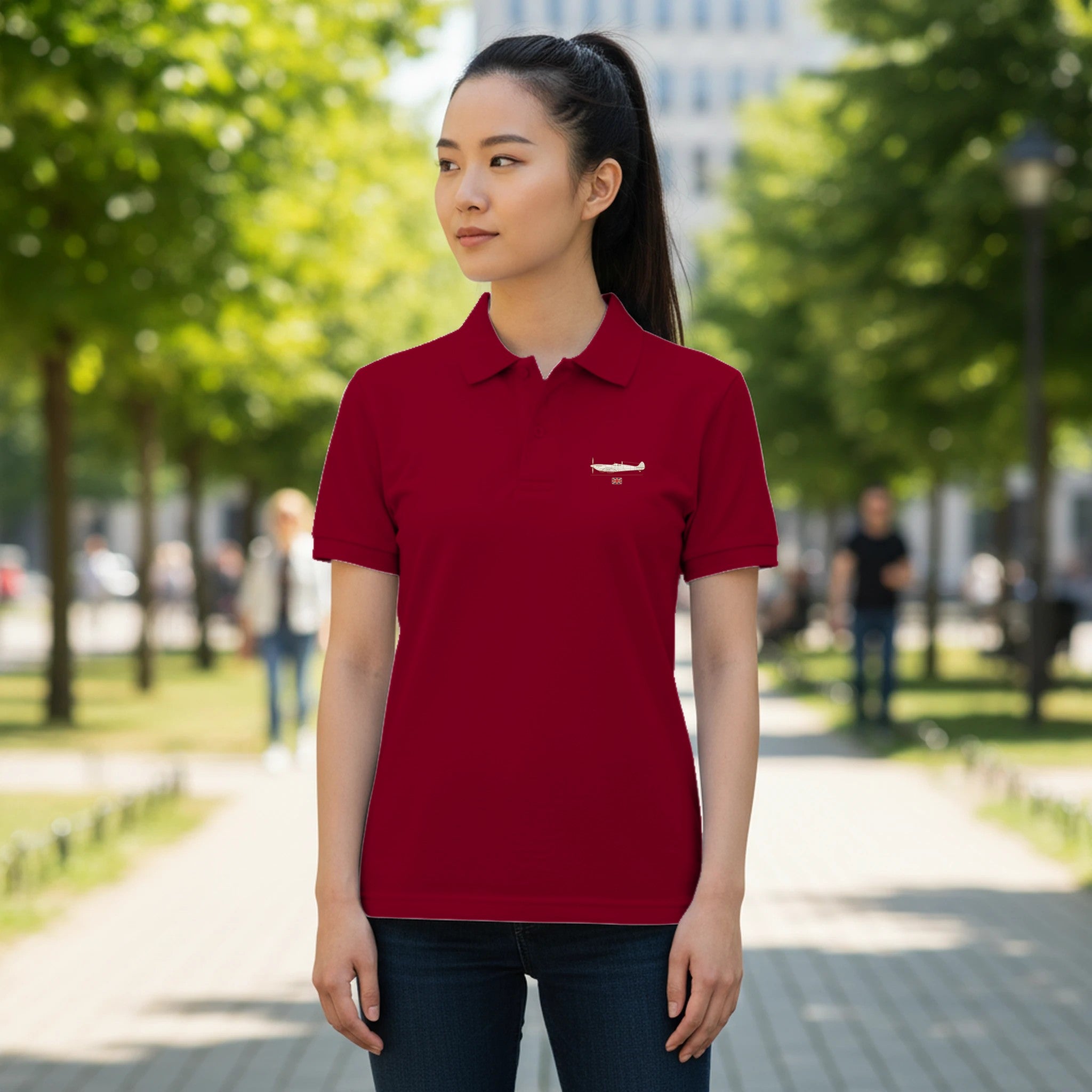 Supermarine Spitfire polo shirt with minimalist chest artwork by Echoes of Motion