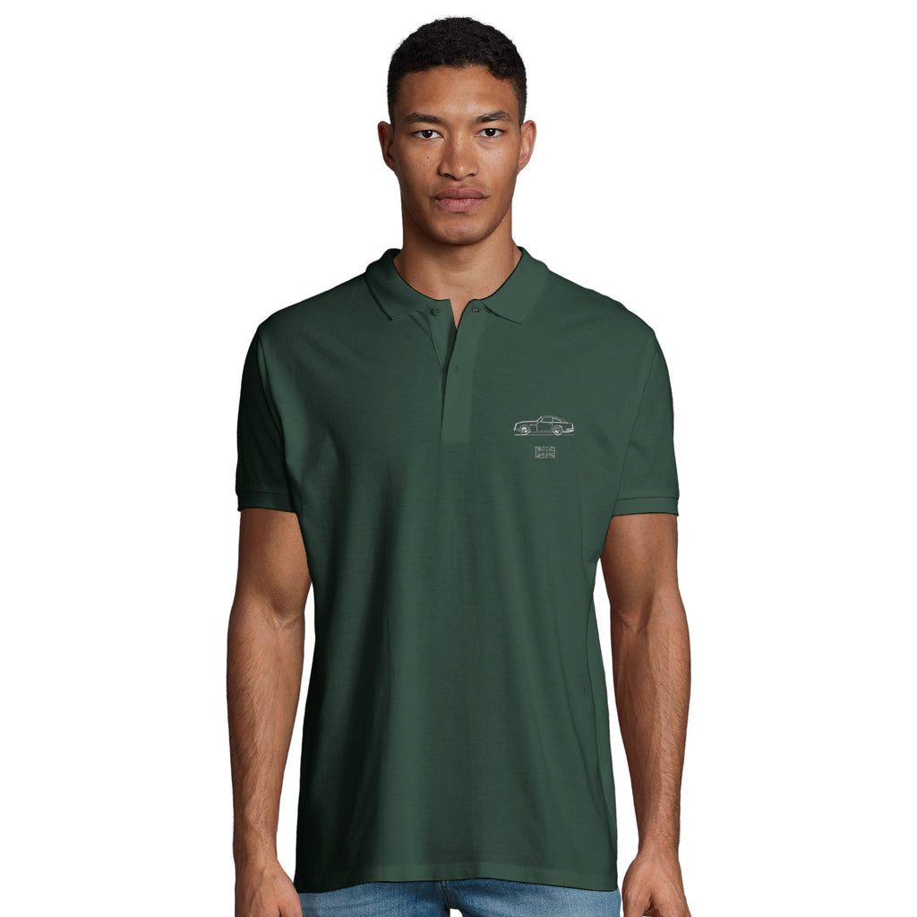 Aston Martin organic cotton polo shirt with minimalist chest artwork by Echoes of Motion