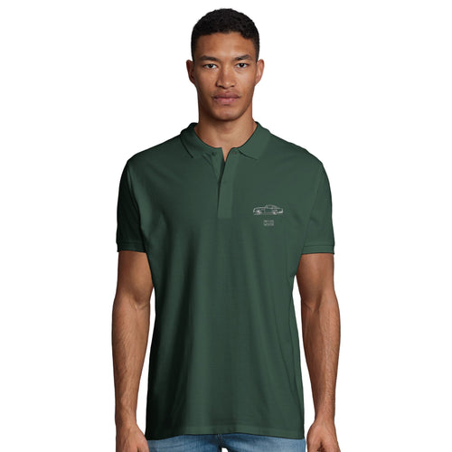 Aston Martin organic cotton polo shirt with minimalist chest artwork by Echoes of Motion